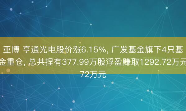 亚博 亨通光电股价涨6.15%， 广发基金旗下4只基金重仓， 总共捏有377.99万股浮盈赚取1292.72万元