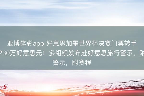 亚博体彩app 好意思加墨世界杯决赛门票转手价近230万好意思元！多组织发布赴好意思旅行警示，附赛程