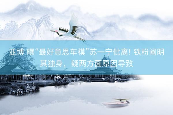 亚博 曝“最好意思车模”苏一宁仳离! 铁粉阐明其独身，疑两方面原因导致